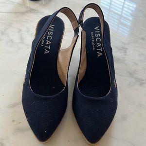 Viscata Navy Slingback Wedges